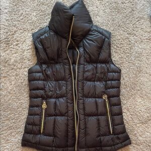 Michael Kors Dark Gray Puffer Vest with Gold Accents